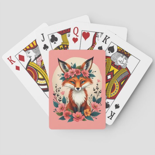 Whimsical Boho Fox mit Blumenwald Spielkarten (Rückseite)