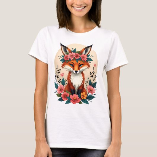 Whimsical Boho Fox mit Blumenwald T-Shirt (Vorderseite)
