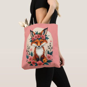 Whimsical Boho Fox mit Blumenwald Tasche
