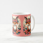 Whimsical Boho Fox mit floralem Kronenwald Pink Kaffeetasse (VorderseiteRechts)