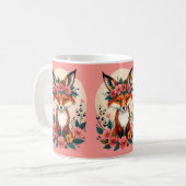 Whimsical Boho Fox mit floralem Kronenwald Pink Kaffeetasse (Vorderseite Links)