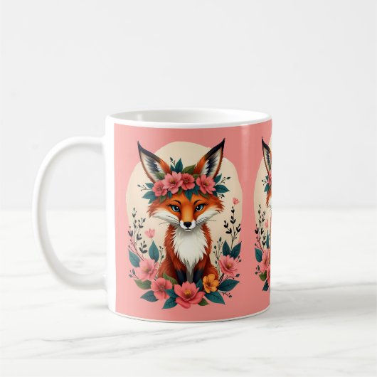 Whimsical Boho Fox mit floralem Kronenwald Pink Kaffeetasse (Links)