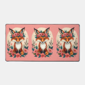 Whimsical Boho Fox mit floralem Kronenwald Pink Schreibtischunterlage (Vorderseite)