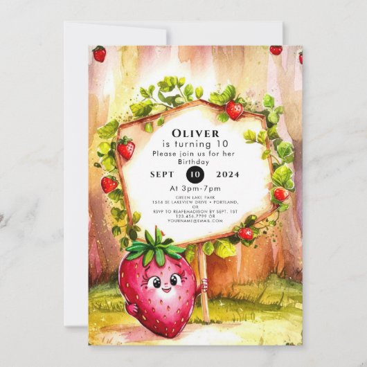 Whimsical Boho Fruit Strawberry Geburtstag Einladung (Vorderseite)