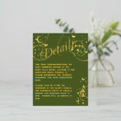 Whimsical Boho Green Gold Foil Wedding Detail Card Folie Einladungspostkarte (Stehend vorne)