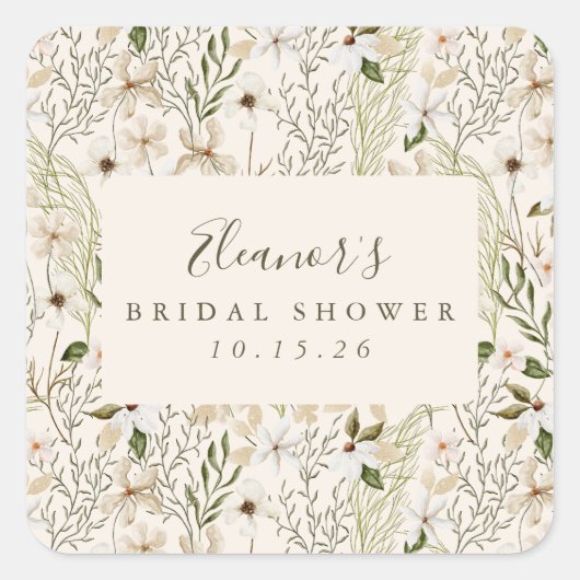 Whimsical Boho Greenerage Foliage Brautparty Quadratischer Aufkleber (Vorderseite)