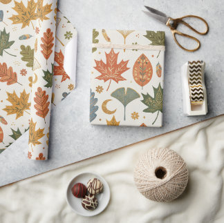 Whimsical Boho Herbstblätter Aquarell Geschenkpapier
