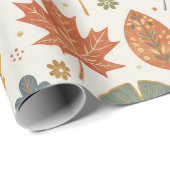 Whimsical Boho Herbstblätter Aquarell Geschenkpapier (Rolleneckpunkt)