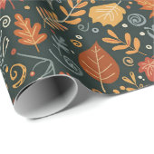 Whimsical Boho Herbstblätter auf Schwarz Geschenkpapier (Rolleneckpunkt)