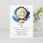 Whimsical Boho Hot Air Ballon Boy Baby Dusche Einladung (Stehend Vorderseite)