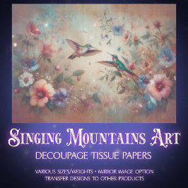 Whimsical Boho Hummingbirds & Flowers Decoupage Seidenpapier