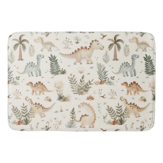 Whimsical Boho Jungle Dinosaur Muster Badematte (Vorderseite)