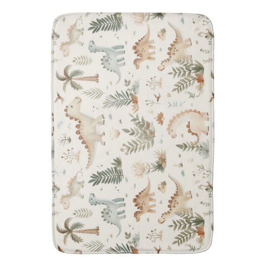 Whimsical Boho Jungle Dinosaur Muster Badematte (Vorderseite Vertikal)