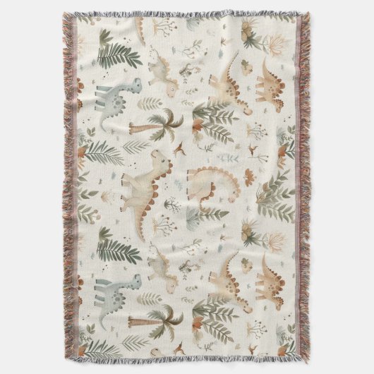 Whimsical Boho Jungle Dinosaur Muster Decke (Vorderseite Vertikal)