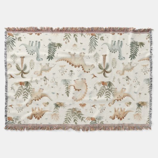 Whimsical Boho Jungle Dinosaur Muster Decke (Vorderseite)