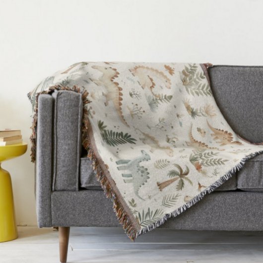 Whimsical Boho Jungle Dinosaur Muster Decke