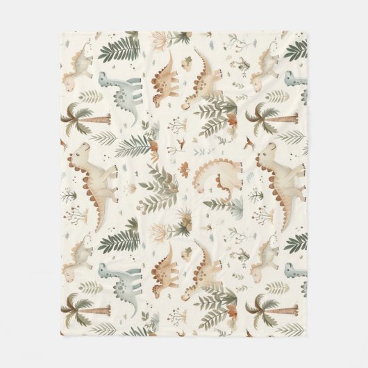 Whimsical Boho Jungle Dinosaur Muster Fleecedecke (Vorderseite)
