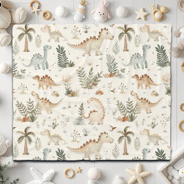 Whimsical Boho Jungle Dinosaur Muster Fleecedecke