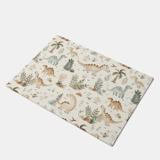 Whimsical Boho Jungle Dinosaur Muster Fußmatte (Schrägansicht)