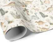 Whimsical Boho Jungle Dinosaur Muster Geschenkpapier (Rolleneckpunkt)