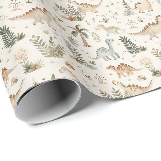 Whimsical Boho Jungle Dinosaur Muster Geschenkpapier (Rolleneckpunkt)