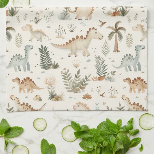 Whimsical Boho Jungle Dinosaur Muster Geschirrtuch (Gefaltet)