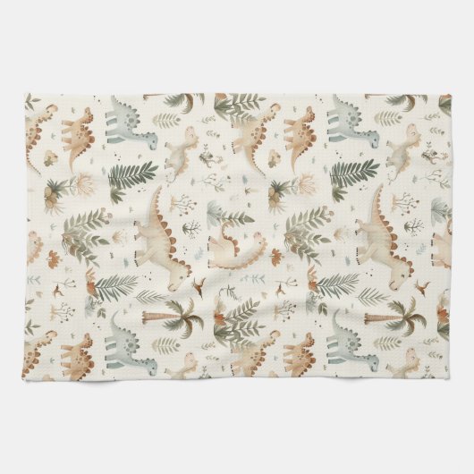 Whimsical Boho Jungle Dinosaur Muster Geschirrtuch (Horizontal)