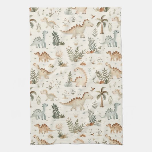 Whimsical Boho Jungle Dinosaur Muster Geschirrtuch (Vertikal)