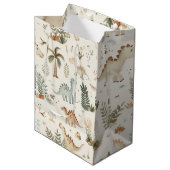 Whimsical Boho Jungle Dinosaur Muster Mittlere Geschenktüte (Vorderseite Schrägansicht)