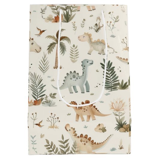 Whimsical Boho Jungle Dinosaur Muster Mittlere Geschenktüte (Rückseite)