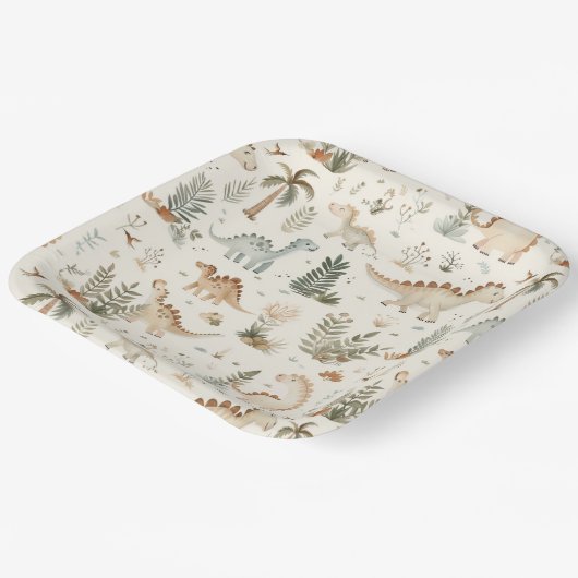 Whimsical Boho Jungle Dinosaur Muster Pappteller (Gewinkelt)