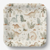 Whimsical Boho Jungle Dinosaur Muster Pappteller (Vorderseite)