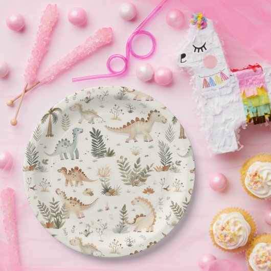 Whimsical Boho Jungle Dinosaur Muster Pappteller (Party)