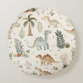 Whimsical Boho Jungle Dinosaur Muster Rundes Kissen (Vorderseite)
