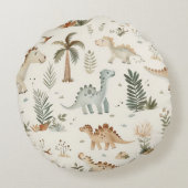Whimsical Boho Jungle Dinosaur Muster Rundes Kissen (Rückseite)