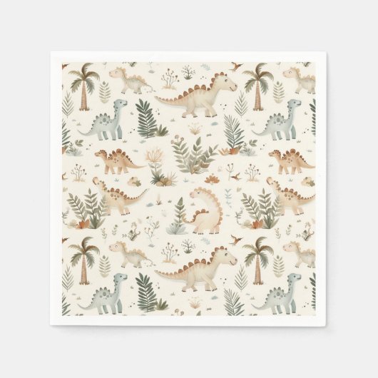 Whimsical Boho Jungle Dinosaur Muster Serviette (Vorderseite)