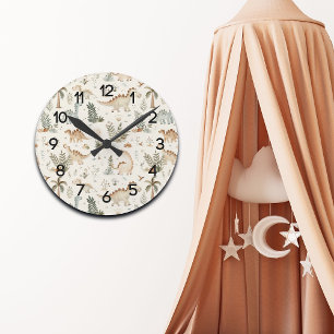 Whimsical Boho Jungle Dinosaur Pattern Kinderzimme Runde Wanduhr