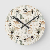 Whimsical Boho Jungle Dinosaur Pattern Kinderzimme Runde Wanduhr (Vorderseite)
