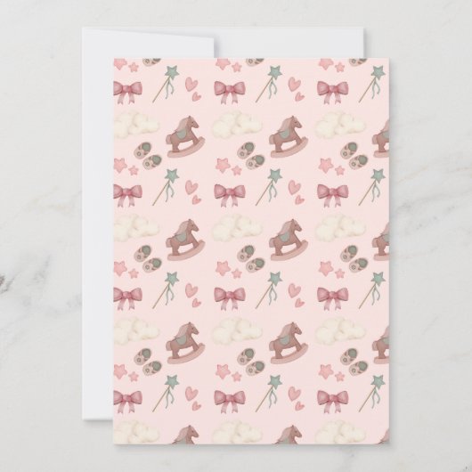 Whimsical Boho Kinderzimmer Bassinet Träume Pferd Einladung (Rückseite)