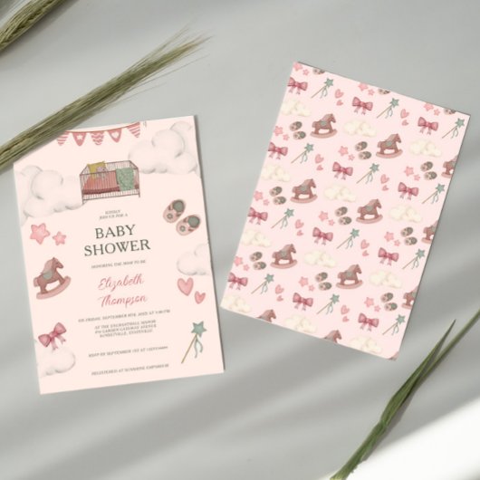 Whimsical Boho Kinderzimmer Bassinet Träume Pferd Einladung