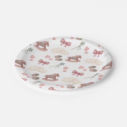 Whimsical Boho Kinderzimmer Bassinet Träume Pferd Pappteller (Schrägansicht)