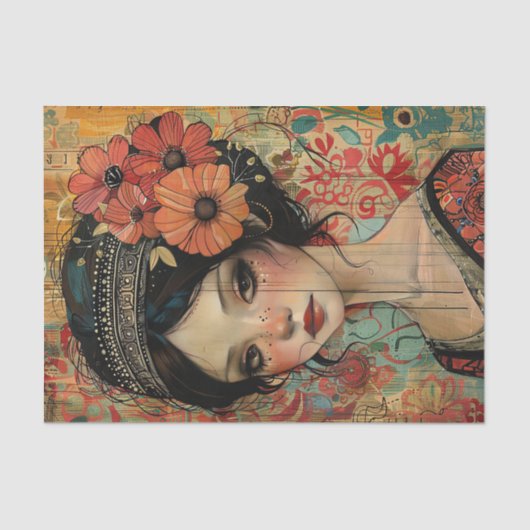 WHIMSICAL BOHO MÄDCHEN DECOUPAY SEIDENPAPIER (Vorderseite)