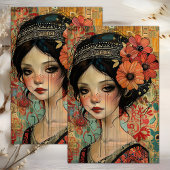 WHIMSICAL BOHO MÄDCHEN DECOUPAY SEIDENPAPIER