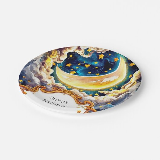 Whimsical Boho Moon Birthday Pappteller (Schrägansicht)