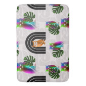 Whimsical Boho Owl & Tropical Monstera Leaf Badematte (Vorderseite Vertikal)