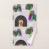 Whimsical Boho Owl & Tropical Monstera Leaf Badhandtuch Set (Handtuch)