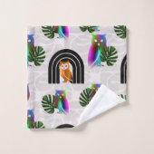 Whimsical Boho Owl & Tropical Monstera Leaf Badhandtuch Set (Waschlappen)