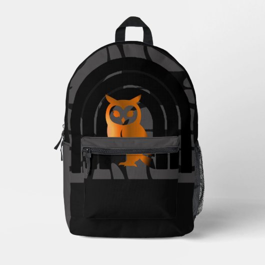 Whimsical Boho Owl & Tropical Monstera Leaf Bedruckter Rucksack (Vorderseite)