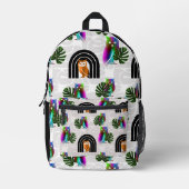Whimsical Boho Owl & Tropical Monstera Leaf Bedruckter Rucksack (Vorderseite)