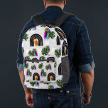 Whimsical Boho Owl & Tropical Monstera Leaf Bedruckter Rucksack<br><div class="desc">Embrace a blend of mystical charm and tropical vibes with this unique surface pattern. Featuring a rhythmic arrangement of wise owls nestled in boho-style arches alongside iridescent owls and lush Monstera leaves, this design is perfect for those who love eclectic and modern nature-inspired aesthetics. Whether you are looking to create...</div>